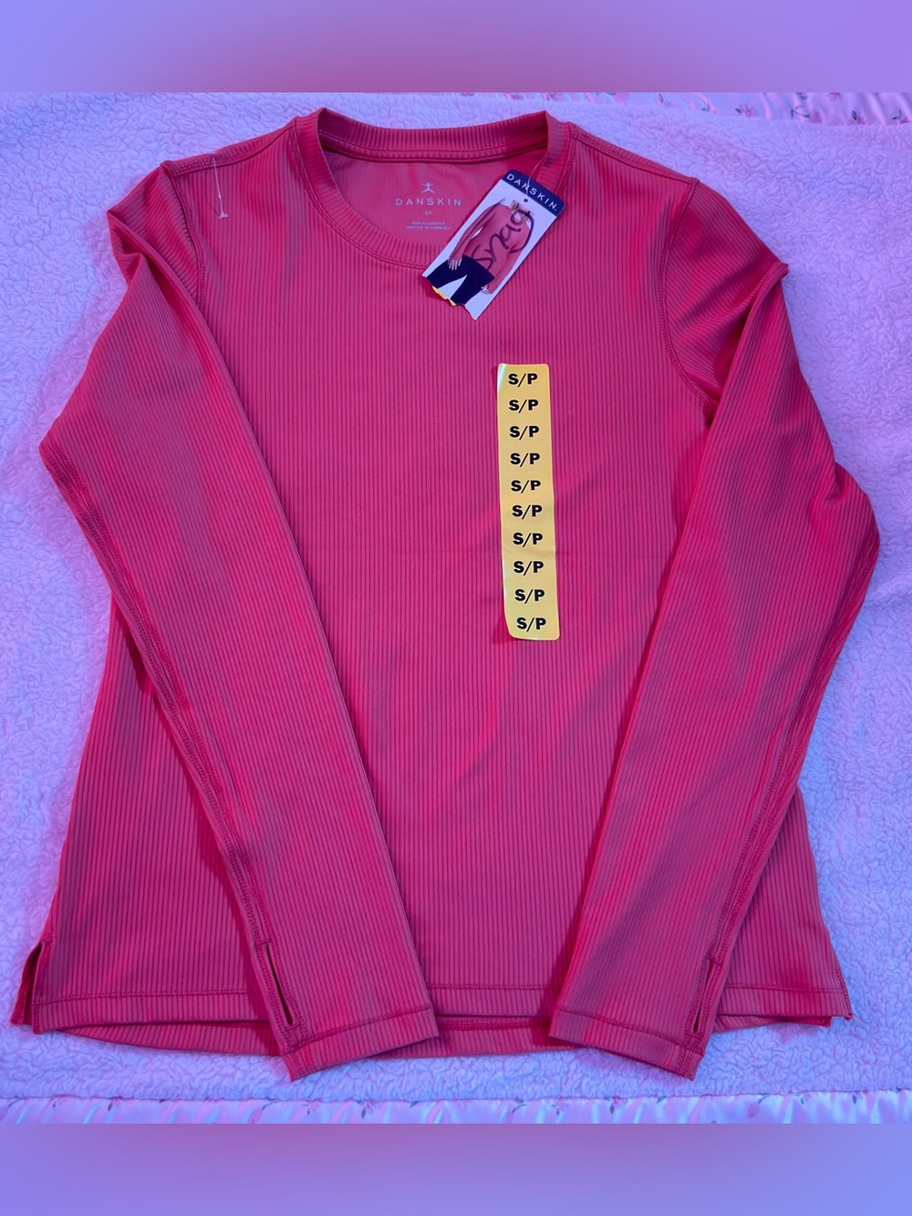 Danskin Long-Sleeve Ribbed Crewneck Top — Peach